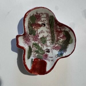 Vintage Ceramic Dish with Red and Green Design